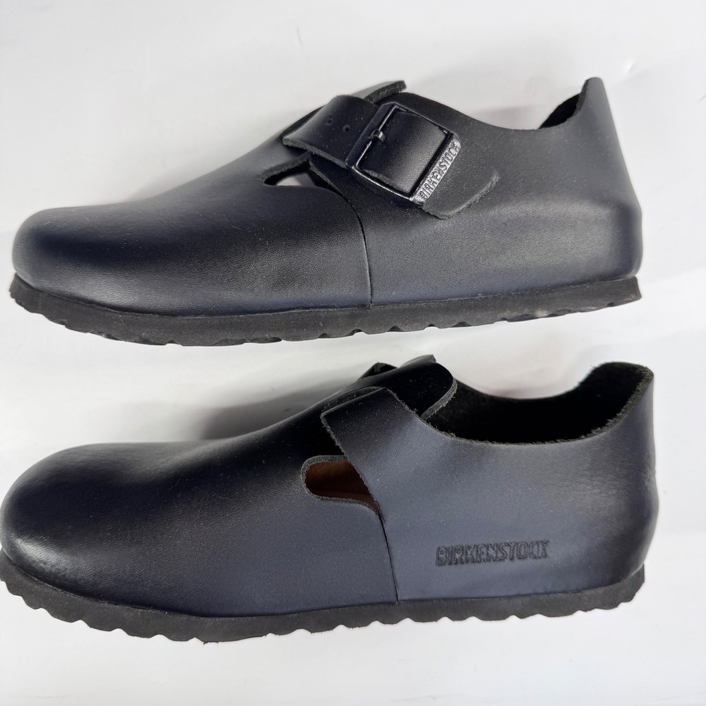 Birkenstock London Shoes Womens 37 US 6-6.5 Black Leather Clog Comfort Footbed - Picture 7 of 9